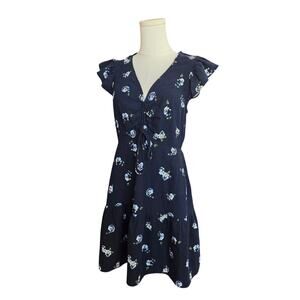 UNIVERSAL THREAD Navy Floral Front Tie Ruffle Pocket Sleeve Dress